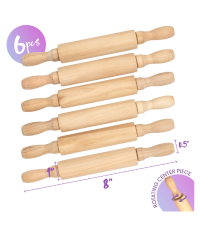 8-Inch Premium Kids Mini Rolling Pins (6-Pack) Splinter-Free, Non-Stick Hardwood for Baking, Sensory Crafts, Play-Doh, Clay, Therapeutic Fine Motor Skills for Toddlers, Great Gift for Children