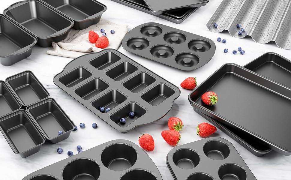 Tiawudi Muffin Top Pan, 4-Cup Hamburger Bun Pan, Large Whoopie Pies Pan, Non-Stick Bakeware for Eggs, Cornbread, Small Cake Layers and Drop Cookies, Set of 3