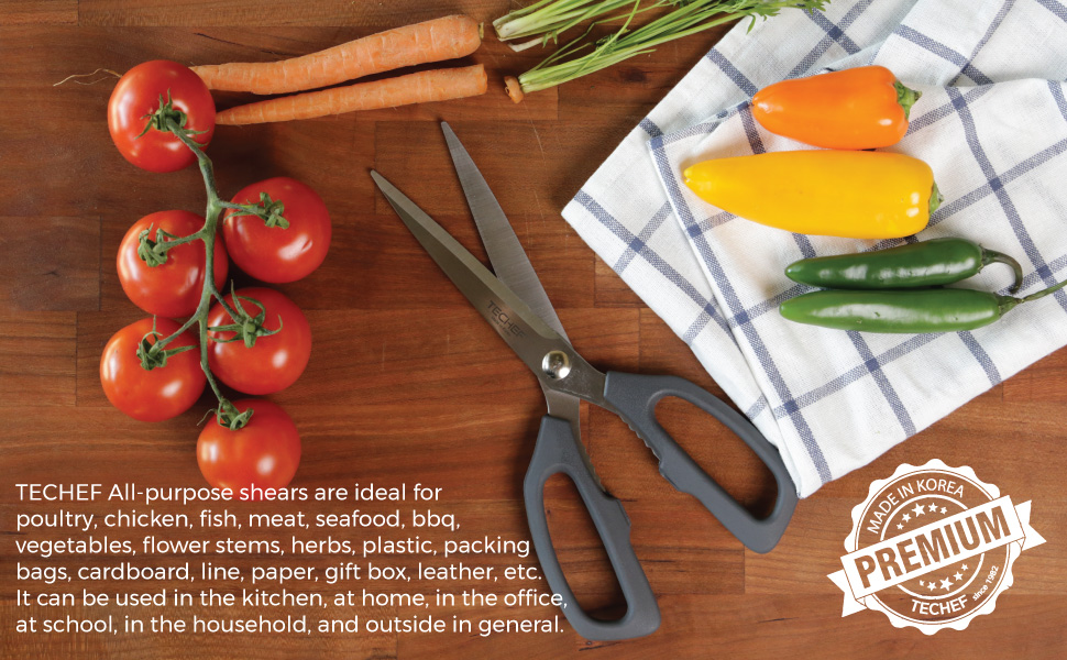TECHEF Kitchen Shears, All Purpose Scissors, Dishwasher Safe, Heavy Duty Meat Scissors Poultry Shears, Stainless Steel, Made in Korea (Dark Gray)
