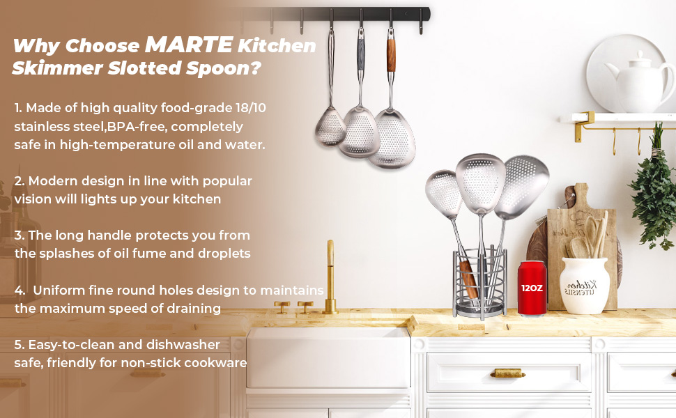 Skimmer Slotted Spoon,304 Stainless Steel Ladle/Strainer for Cooking and Frying, Pasta Strainer/Frying Spoon for Kitchen and Colander