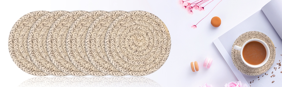 ABenkle 8 Pcs Drink Coasters with Holder, Cotton Woven Absorbent Coasters for Drinks, Minimalist Home Decor Coaster Set for Wooden Tabletop Protection Table, 4.3 inches Mixed Brown