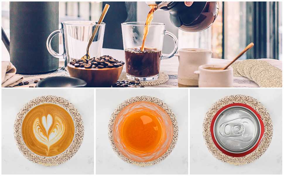 ABenkle 8 Pcs Drink Coasters with Holder, Cotton Woven Absorbent Coasters for Drinks, Minimalist Home Decor Coaster Set for Wooden Tabletop Protection Table, 4.3 inches Mixed Brown