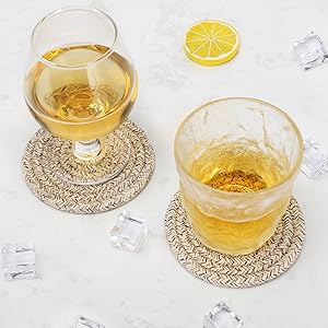 ABenkle 8 Pcs Drink Coasters with Holder, Cotton Woven Absorbent Coasters for Drinks, Minimalist Home Decor Coaster Set for Wooden Tabletop Protection Table, 4.3 inches Mixed Brown