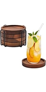 ABenkle 8 Pcs Drink Coasters with Holder, Cotton Woven Absorbent Coasters for Drinks, Minimalist Home Decor Coaster Set for Wooden Tabletop Protection Table, 4.3 inches Mixed Brown