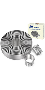 5 Pieces Circle Biscuit Cutter,Professional Stainless Steel Round Cookies Mold Tool with Handle for Baking GIFT Package