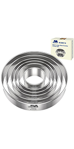 5 Pieces Circle Biscuit Cutter,Professional Stainless Steel Round Cookies Mold Tool with Handle for Baking GIFT Package