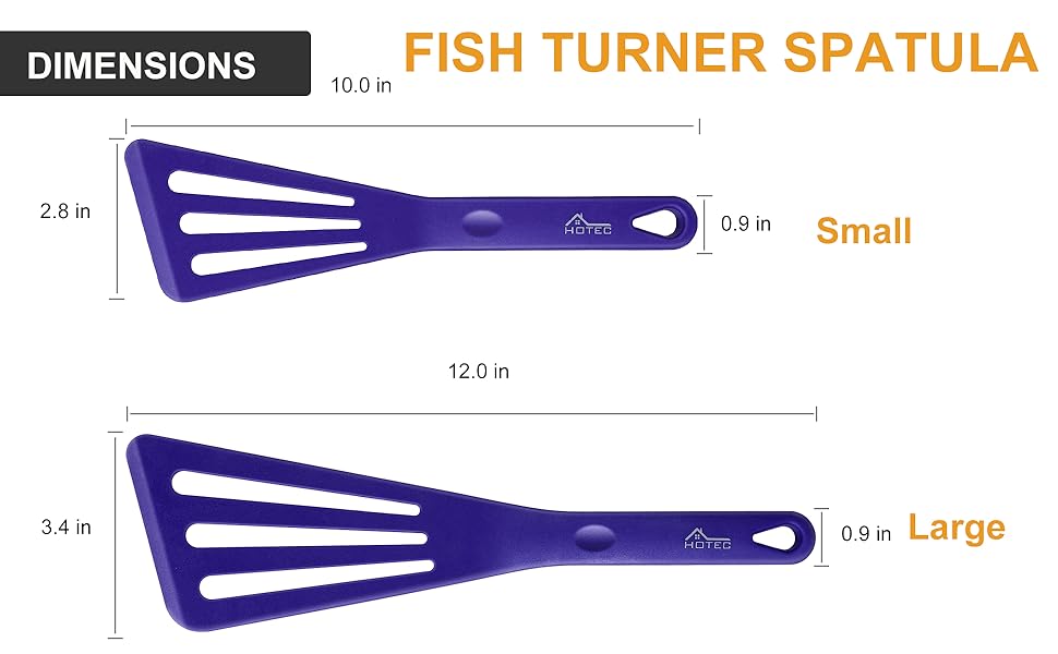 HOTEC 600℉ Heat Resistant Silicone Slotted Fish Turner Spatula Set, BPA Free Kitchen Cooking Spatulas, for Non Stick Cookware Dishwasher Safe Classic Blue, set of 2