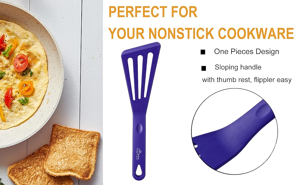 HOTEC 600℉ Heat Resistant Silicone Slotted Fish Turner Spatula Set, BPA Free Kitchen Cooking Spatulas, for Non Stick Cookware Dishwasher Safe Classic Blue, set of 2