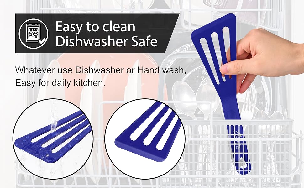 HOTEC 600℉ Heat Resistant Silicone Slotted Fish Turner Spatula Set, BPA Free Kitchen Cooking Spatulas, for Non Stick Cookware Dishwasher Safe Classic Blue, set of 2