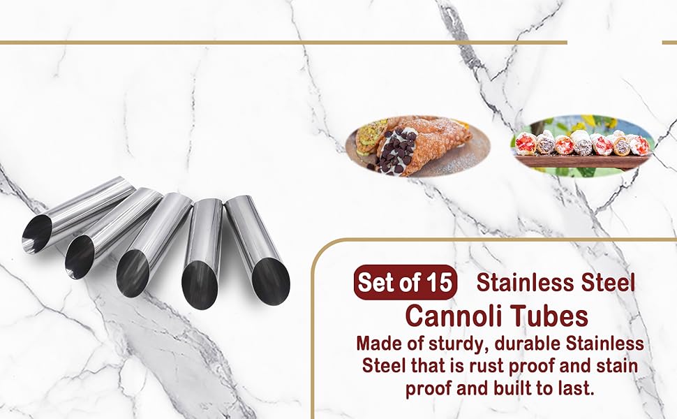 Cannoli Forms Pastry Roll Molds,Stainless Steel Cannoli Tubes,Pack of 15