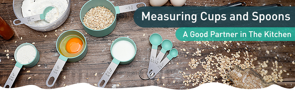 Measuring Cups and Spoons Set of 8 Pieces, nesting measuring cups for Measuring Dry or Liquid Ingredients, Stainless Steel Handle, Kitchen Gadgets for Cooking & Baking