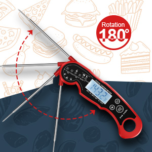 Meat Thermometer Digital for Grilling and Cooking - ANDAXIN Waterproof Ultra-Fast Instant Read Food thermometers with Backlight & Calibration for Kitchen, Deep Fry, BBQ, Grill(Red/Black), LCD