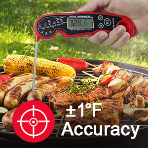 Meat Thermometer Digital for Grilling and Cooking - ANDAXIN Waterproof Ultra-Fast Instant Read Food thermometers with Backlight & Calibration for Kitchen, Deep Fry, BBQ, Grill(Red/Black), LCD