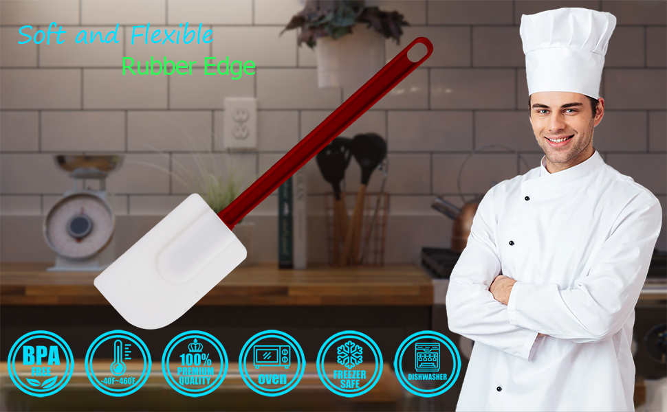 3 PCS Commercial Grade Heat Resistant Silicone Spatulas, 9.5-Inch Rubber Spatulas for Baking, Nonstick & BPA-Free