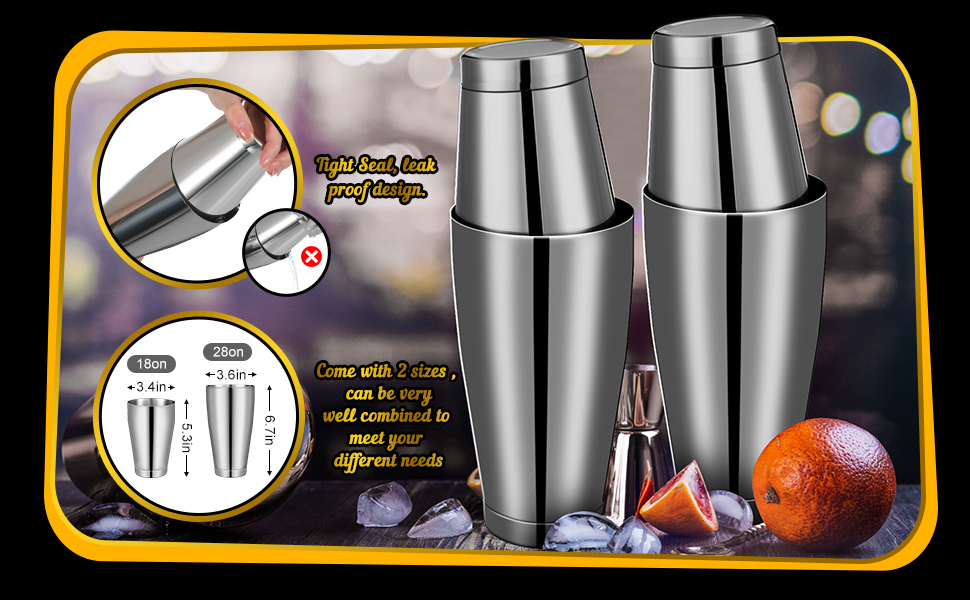 Sabary 6 Pcs Cocktail Shakers Professional Bar Shaker Boston Set Stainless Steel Martini Drink Mixer Basic Tool Weighted Shake Metal Can Cocktail Shaker Set, 18 Oz, 28 oz (Silver)