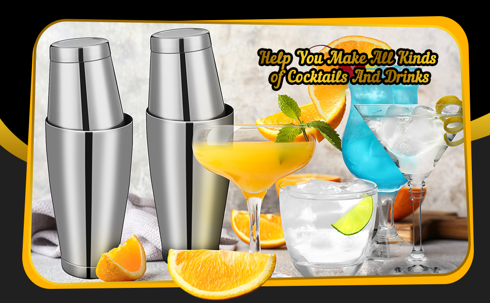 Sabary 6 Pcs Cocktail Shakers Professional Bar Shaker Boston Set Stainless Steel Martini Drink Mixer Basic Tool Weighted Shake Metal Can Cocktail Shaker Set, 18 Oz, 28 oz (Silver)