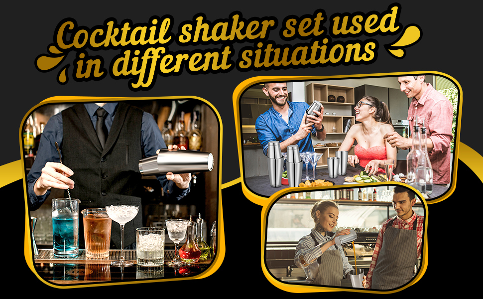 Sabary 6 Pcs Cocktail Shakers Professional Bar Shaker Boston Set Stainless Steel Martini Drink Mixer Basic Tool Weighted Shake Metal Can Cocktail Shaker Set, 18 Oz, 28 oz (Silver)