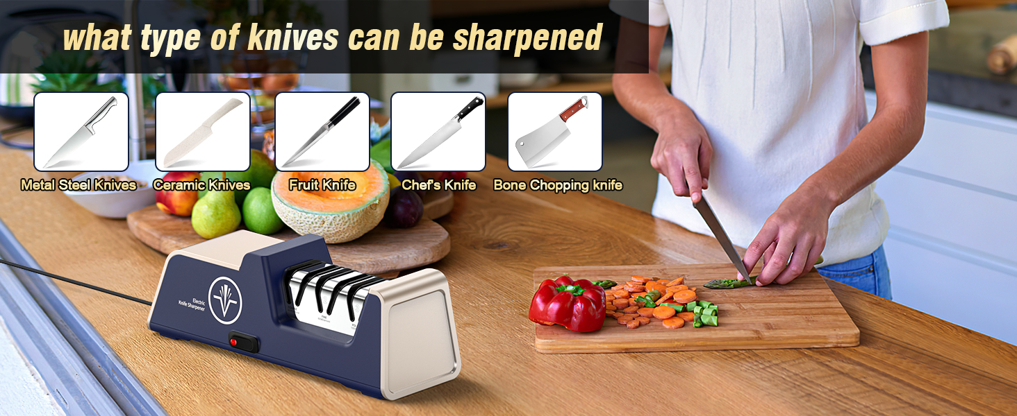Professional Electric Knife Sharpener with 100% Diamond Abrasives and Precision Angle Guides for Kitchen Straight Edge&Ceramic Knife Work Sharp, 3-stage Champagne Gold, afilador de cuchillos