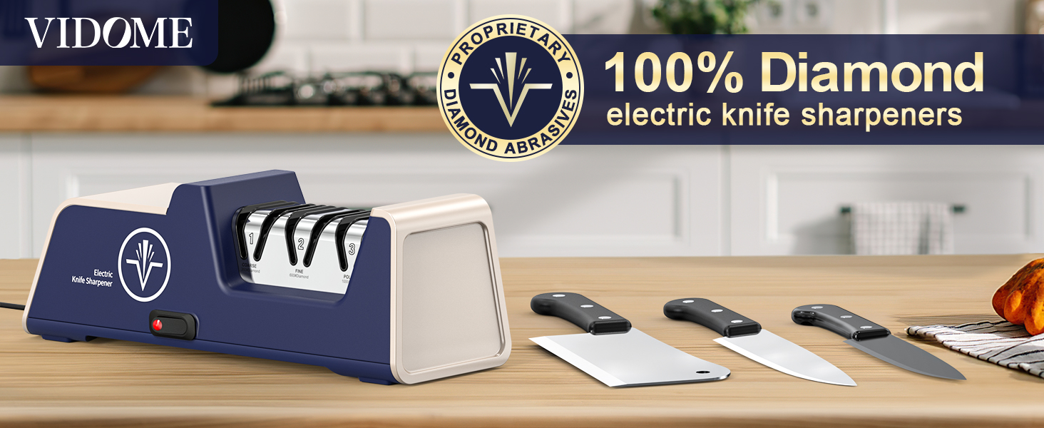 Professional Electric Knife Sharpener with 100% Diamond Abrasives and Precision Angle Guides for Kitchen Straight Edge&Ceramic Knife Work Sharp, 3-stage Champagne Gold, afilador de cuchillos