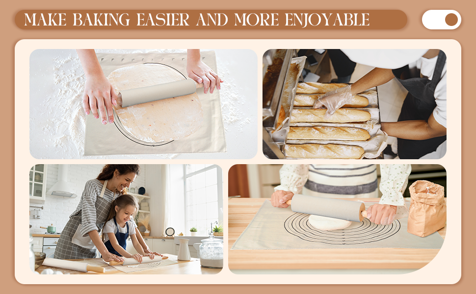 Tessco 6 Pieces Pastry Cloth and Rolling Pin Cover Set Includes 2 Pcs 25 x 20 Inch Large Cotton Pastry Mat 4 Pcs 14 x 2.5 Inch Rolling Pin Cover Sleeves for Dough Bread Pie Baking Kitchen Supplies
