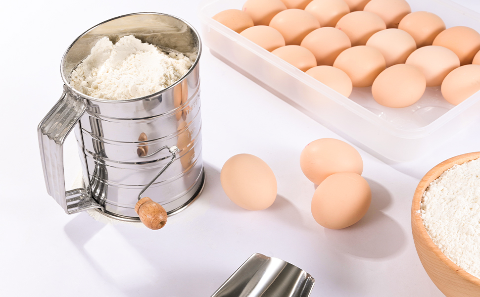 Flour Sifter, 3 Cup Flour Sifter for Baking Fine Mesh Rotary Hand Crank with Loop Agitator for Quick Sifting, Flour Sifter Stainlees Steel, Crank Sifter Flour for Baking Cakes and Spices Toresano