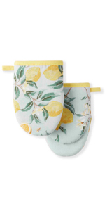 Martha Stewart Lemon Whimsy Mini Oven Mitt 2-Pack Set, Yellow, 5.5