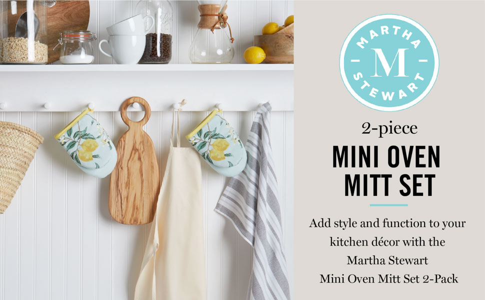 Martha Stewart Lemon Whimsy Mini Oven Mitt 2-Pack Set, Yellow, 5.5