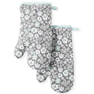 Martha Stewart Strie Medallion Oven Mitt 2-Pack Set, Navy Blue, 7