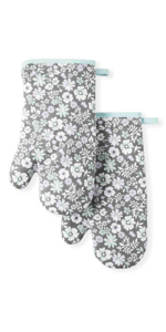 Martha Stewart Strie Medallion Oven Mitt 2-Pack Set, Navy Blue, 7