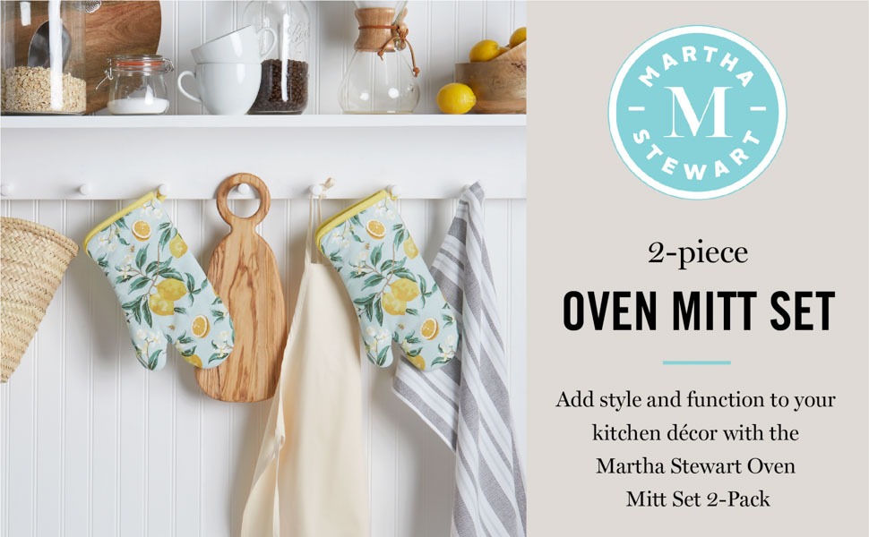 Martha Stewart Lemon Whimsy Oven Mitt 2-Pack Set, Yellow, 7