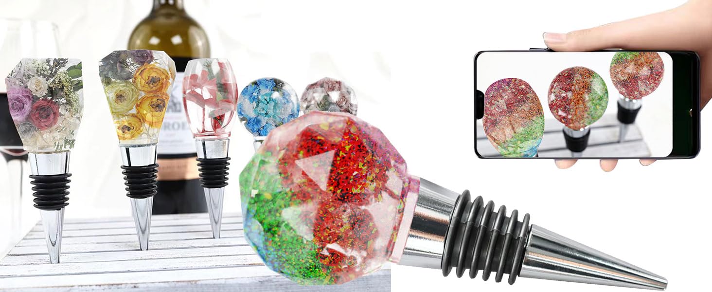 10 Pcs Wine Bottle Stopper Set Kit, Resin Wine Bottle Stoppers Molds Set Accessories, Wine Stopper for Silicone Molds Epoxy Resin (Metal Silver)