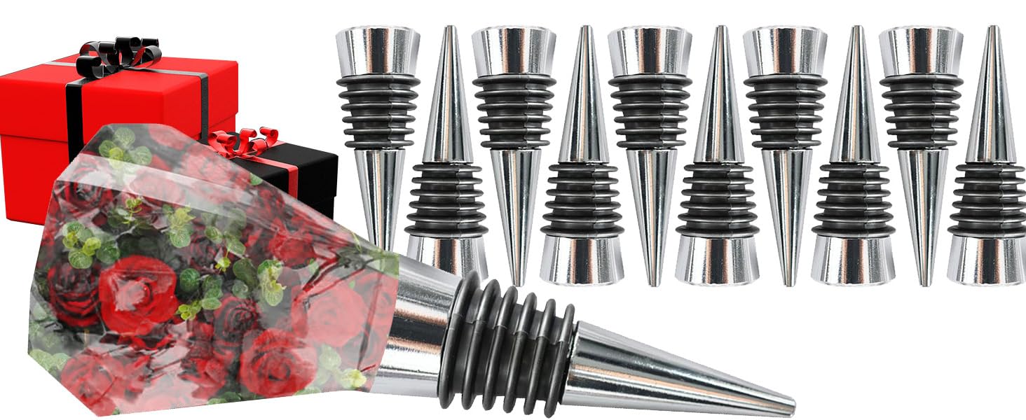 10 Pcs Wine Bottle Stopper Set Kit, Resin Wine Bottle Stoppers Molds Set Accessories, Wine Stopper for Silicone Molds Epoxy Resin (Metal Silver)