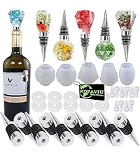 10 Pcs Wine Bottle Stopper Set Kit, Resin Wine Bottle Stoppers Molds Set Accessories, Wine Stopper for Silicone Molds Epoxy Resin (Metal Silver)