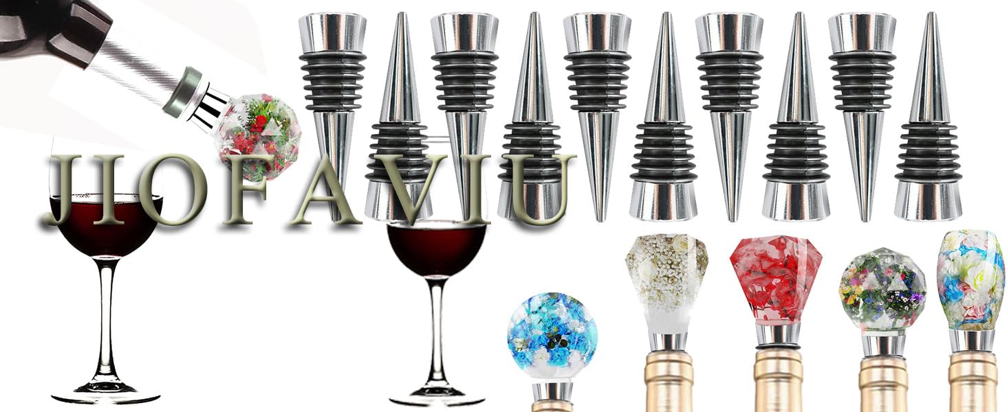 10 Pcs Wine Bottle Stopper Set Kit, Resin Wine Bottle Stoppers Molds Set Accessories, Wine Stopper for Silicone Molds Epoxy Resin (Metal Silver)