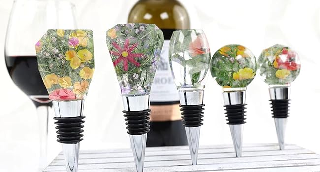 10 Pcs Wine Bottle Stopper Set Kit, Resin Wine Bottle Stoppers Molds Set Accessories, Wine Stopper for Silicone Molds Epoxy Resin (Metal Silver)