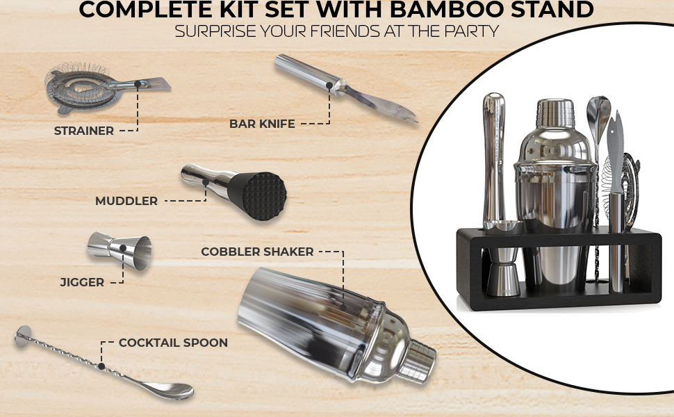 Highball & Chaser Cocktail Shaker Set: Bartender Kit for Home Bar Mixology Cocktail Bar Set Plus E-Book with 30 Recipes (Antique Gold)