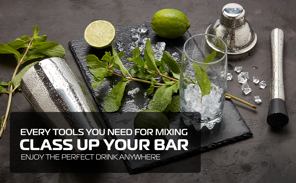 Highball & Chaser Cocktail Shaker Set: Bartender Kit for Home Bar Mixology Cocktail Bar Set Plus E-Book with 30 Recipes (Antique Gold)