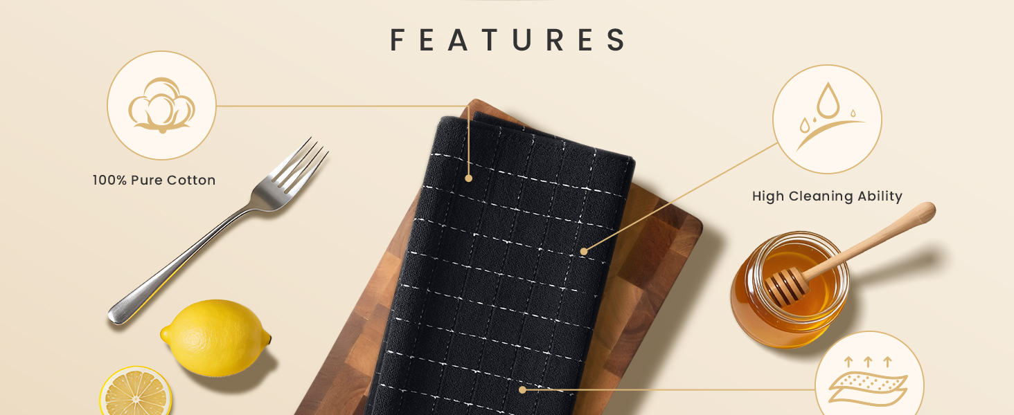 Homaxy 100% Cotton Terry Kitchen Towels(Grass Green, 13 x 28 inches), Checkered Designed, Soft and Super Absorbent Dish Towels, 4 Pack