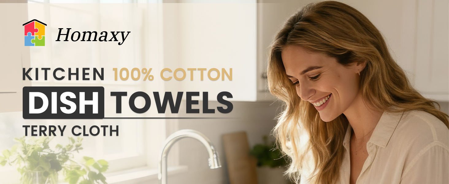 Homaxy 100% Cotton Terry Kitchen Towels(Grass Green, 13 x 28 inches), Checkered Designed, Soft and Super Absorbent Dish Towels, 4 Pack