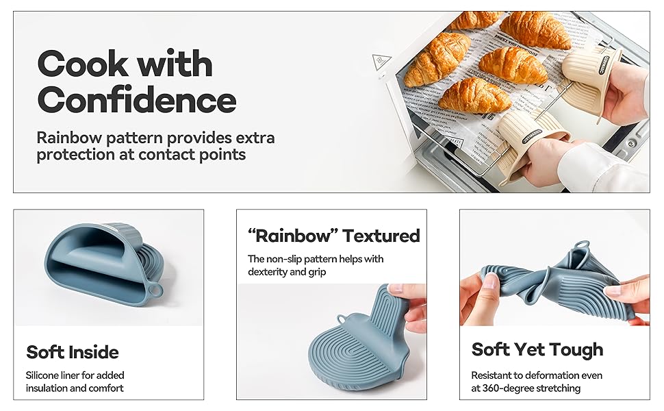 Silicone Oven Mitts Heat Resistant Mini Oven Gloves and Pot Holders Set for Kitchen Non Slip Waterproof Pinch Grips for Cooking and Baking Set of 2