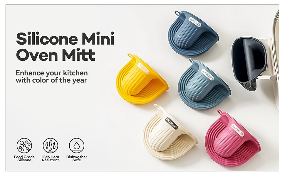 Silicone Oven Mitts Heat Resistant Mini Oven Gloves and Pot Holders Set for Kitchen Non Slip Waterproof Pinch Grips for Cooking and Baking Set of 2