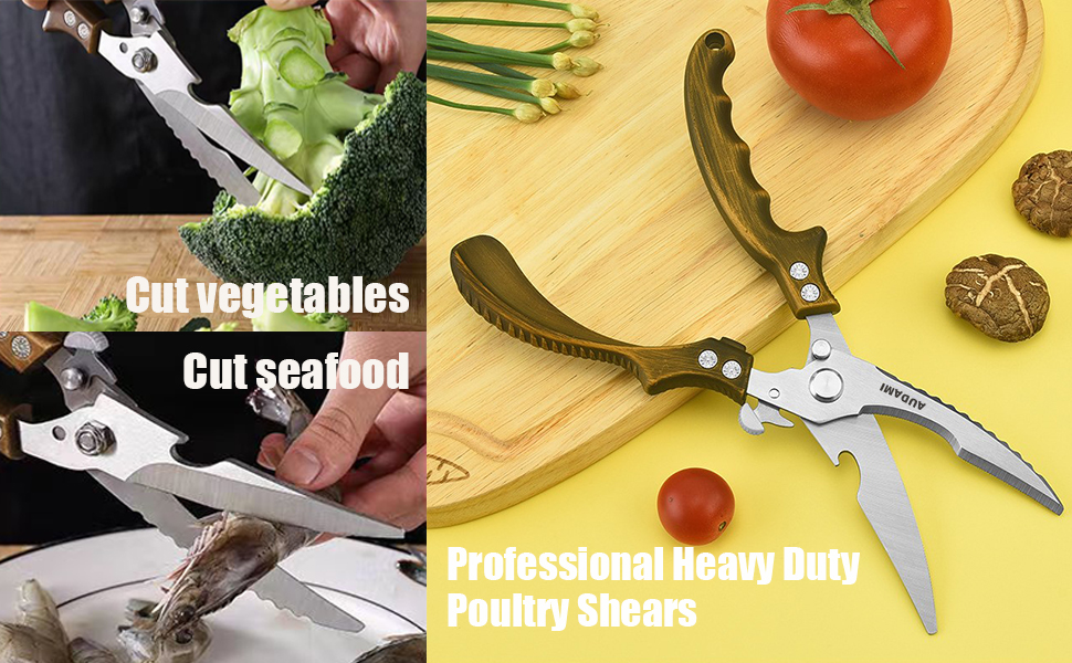 Poultry Shears 2-Pack, Heavy Duty Meat Scissors, Stainless Steel Spring Loaded, Turkey & Chicken Shears, Food Scissors