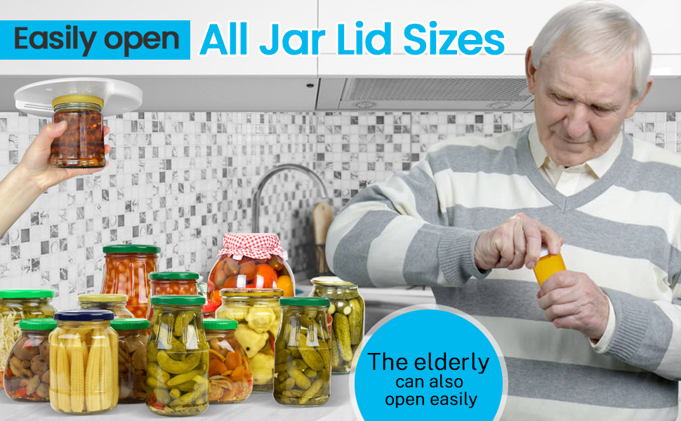 Jar Opener Under Cabinet, Multi Function Easy Grip Jar Opener, One Handed Jar & Bottle Opener - Removes Tight Jar Lid for Seniors with Arthritis - Essential Kitchen Gadgets for Home Assistance