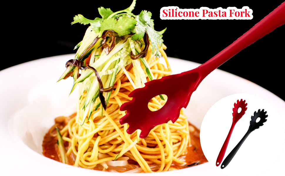 Silicone Pasta Fork, 2Pcs Spaghetti Spoon Pasta Fork High Heat Resistant 480°F Hygienic Spaghetti Server Food Grade Pasta Spoons BPA Free Noodle Spoon