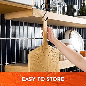 Loftern Wooden Pizza Peel 16 Inch Board with Engraved Sizes - Multi-Purpose Bamboo Pizza Cutting Board, Wood Pizza Peel, Pizza Spatula Paddle, and Serving Board with Size and Cutting Guide