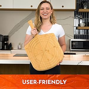 Loftern Wooden Pizza Peel 16 Inch Board with Engraved Sizes - Multi-Purpose Bamboo Pizza Cutting Board, Wood Pizza Peel, Pizza Spatula Paddle, and Serving Board with Size and Cutting Guide