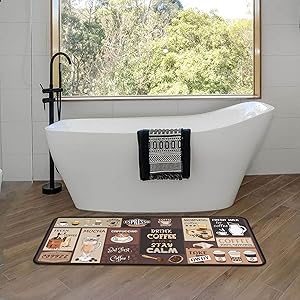 Coffee Kitchen Rugs and Mats Non-Slip, Washable, Stain and Fade Resistant, Suitable for Kitchen Mat Set of 2 Coffee Kitchen Decor 17