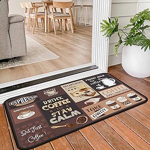 Coffee Kitchen Rugs and Mats Non-Slip, Washable, Stain and Fade Resistant, Suitable for Kitchen Mat Set of 2 Coffee Kitchen Decor 17