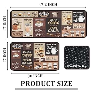 Coffee Kitchen Rugs and Mats Non-Slip, Washable, Stain and Fade Resistant, Suitable for Kitchen Mat Set of 2 Coffee Kitchen Decor 17
