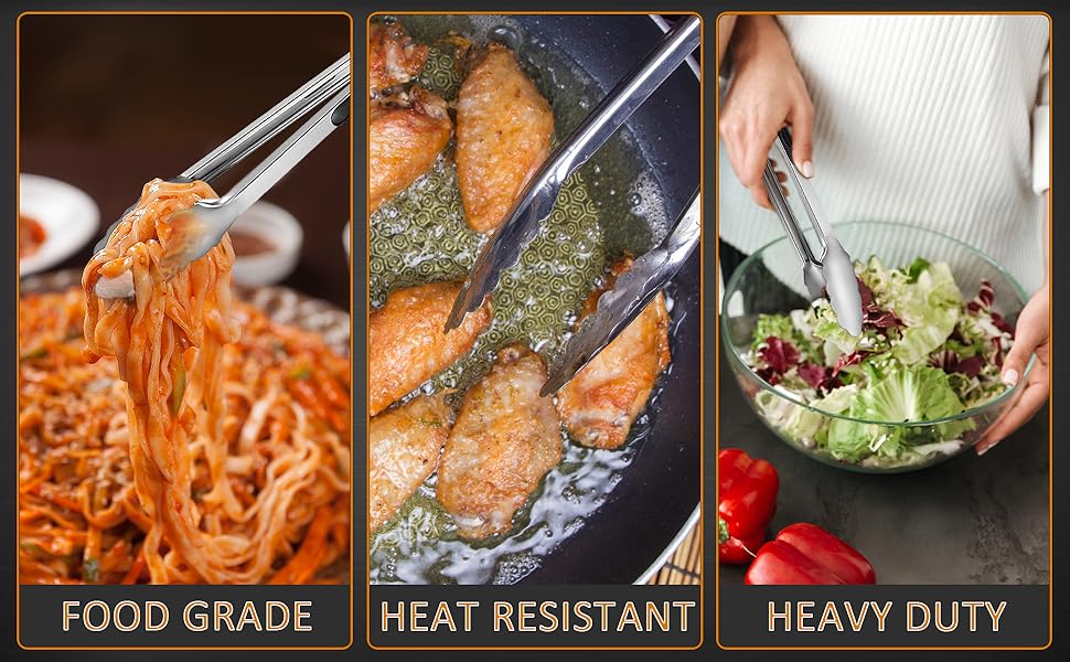 9 Pieces Stainless Steel Kitchen Tongs Grilling Locking Cooking Tongs Non-Slip Metal Food Tongs for Cooking, Salad and BBQ, 7, 9 and 12 Inch